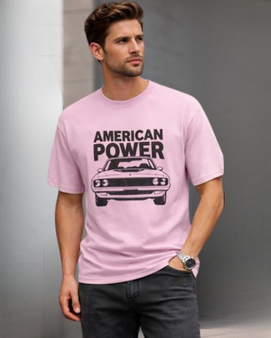 American Power Oversized Terry Tshirt oversized fit cotton fabric heavyweight fabric printed design detail view by HAViT Apparel