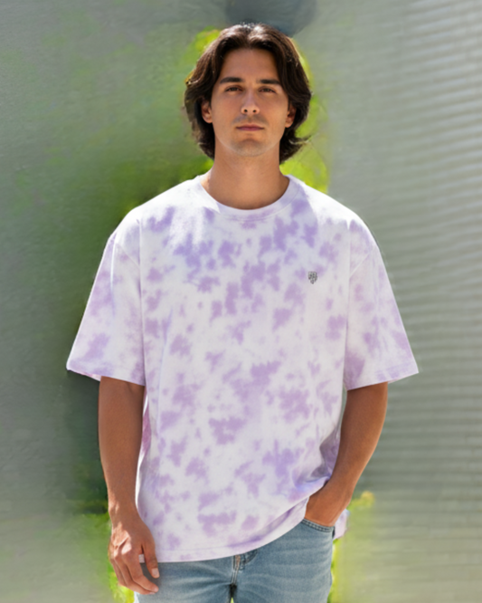 White Lavender- Tie Dye Oversized T-Shirt t-shirt oversized fit cotton fabric heavyweight fabric detail view by HAViT Apparel