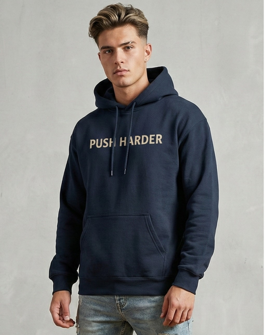 Push Harder- Hoodie sweatshirt regular fit cotton fabric heavyweight fabric detail view by HAViT Apparel