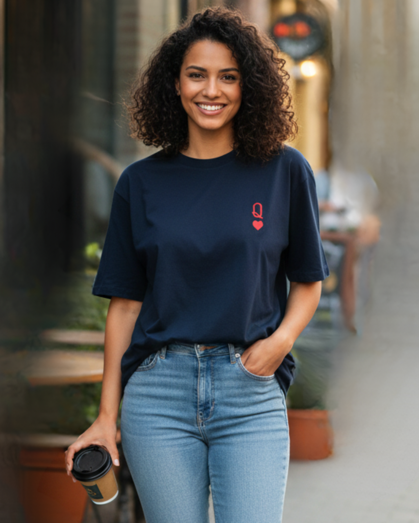 Queen of Hearts Pocket Embroidered Tee t-shirt oversized fit cotton fabric heavyweight fabric embroidered design detail view by HAViT Apparel