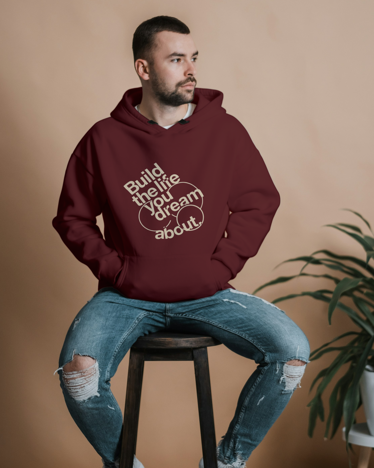 Build The Life You Dream About – Unisex Oversized Hoodie hoodie oversized fit cotton fabric heavyweight fabric detail view by HAViT Apparel