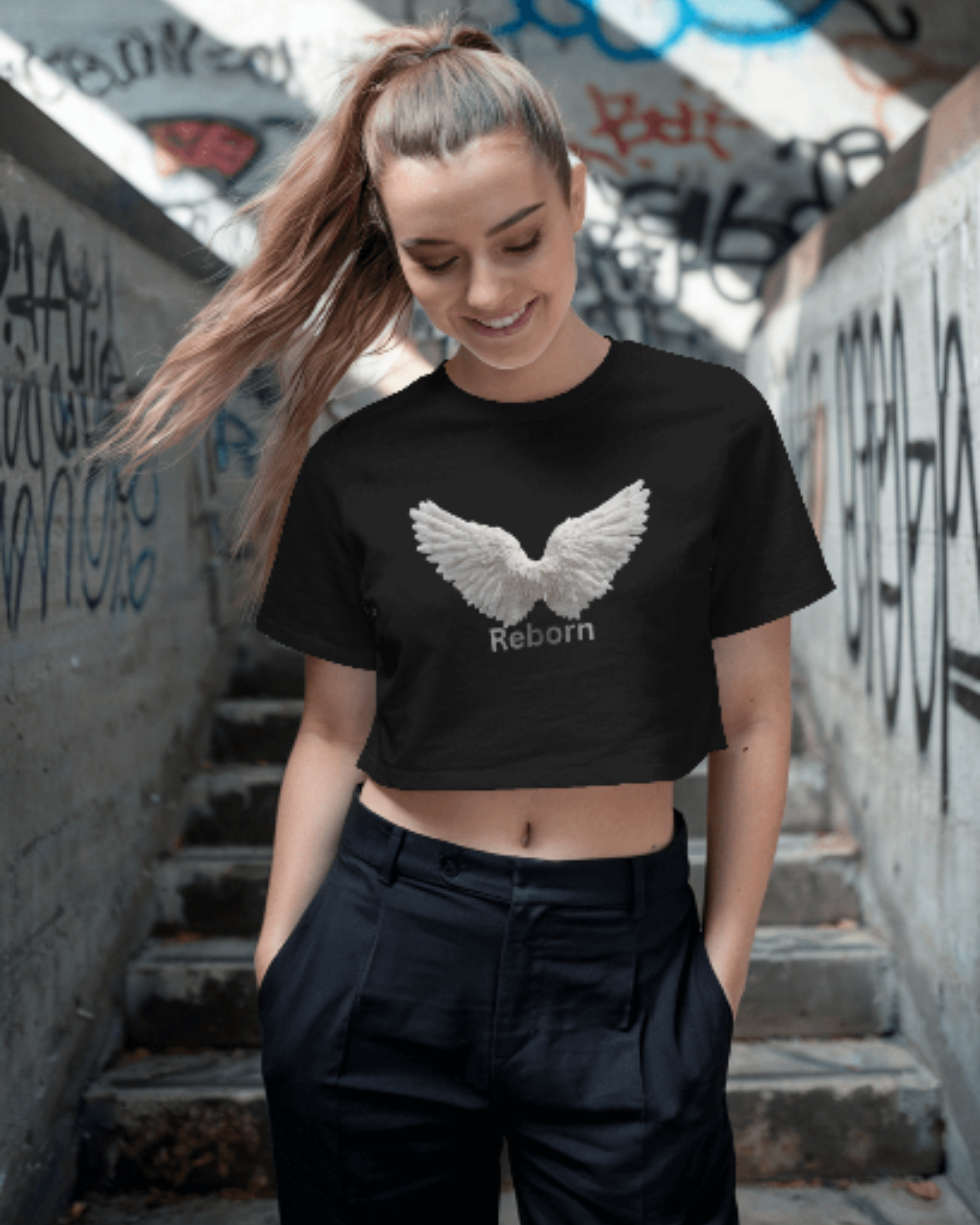 Reborn Angel Crop Top cotton fabric heavyweight fabric detail view by HAViT Apparel