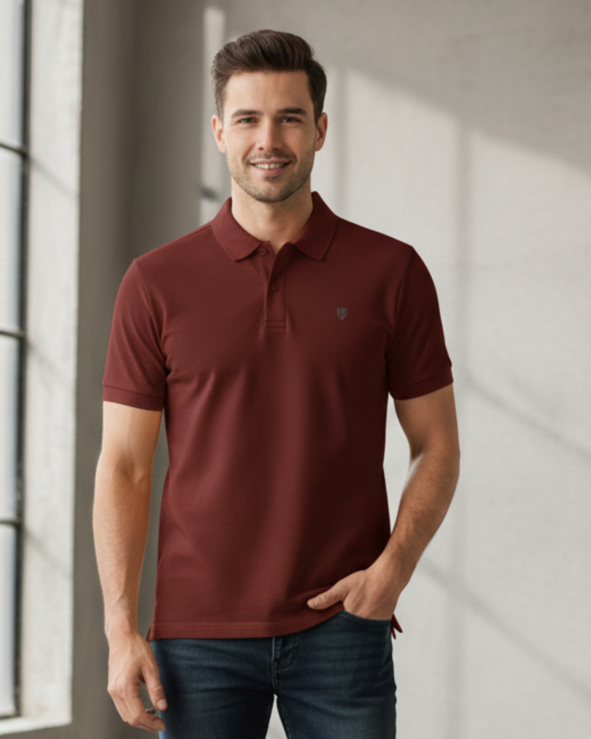 Classic Men's Polo t-shirt regular fit cotton fabric heavyweight fabric detail view by HAViT Apparel