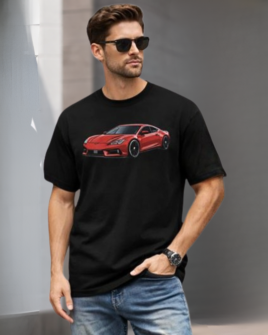 Scarlet Velocity Oversized Terry Tshirt oversized fit cotton fabric heavyweight fabric graphic print printed design detail view by HAViT Apparel