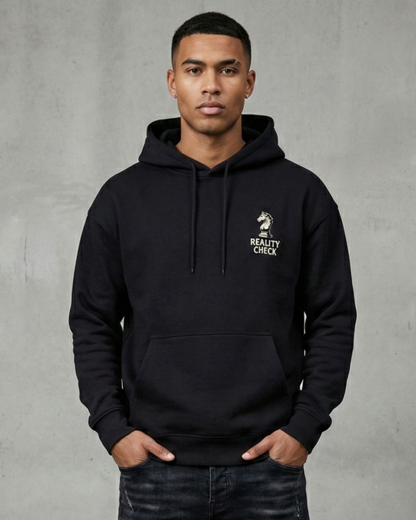 Reality Check- Oversized Hoodie sweatshirt oversized fit cotton fabric heavyweight fabric detail view by HAViT Apparel