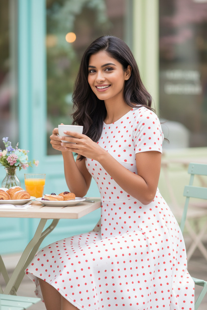 Women's White Red Polka Dot A-Line Dress Brunch Style – HAViT Apparel