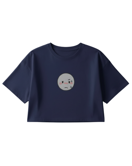 Annoyed Smiley Crop Top cotton fabric heavyweight fabric detail view by HAViT Apparel