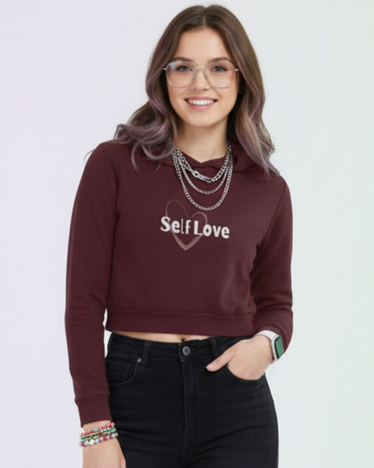 Self Love Cropped Hoodie – Heart Graphic hoodie cotton fabric heavyweight fabric graphic print detail view by HAViT Apparel