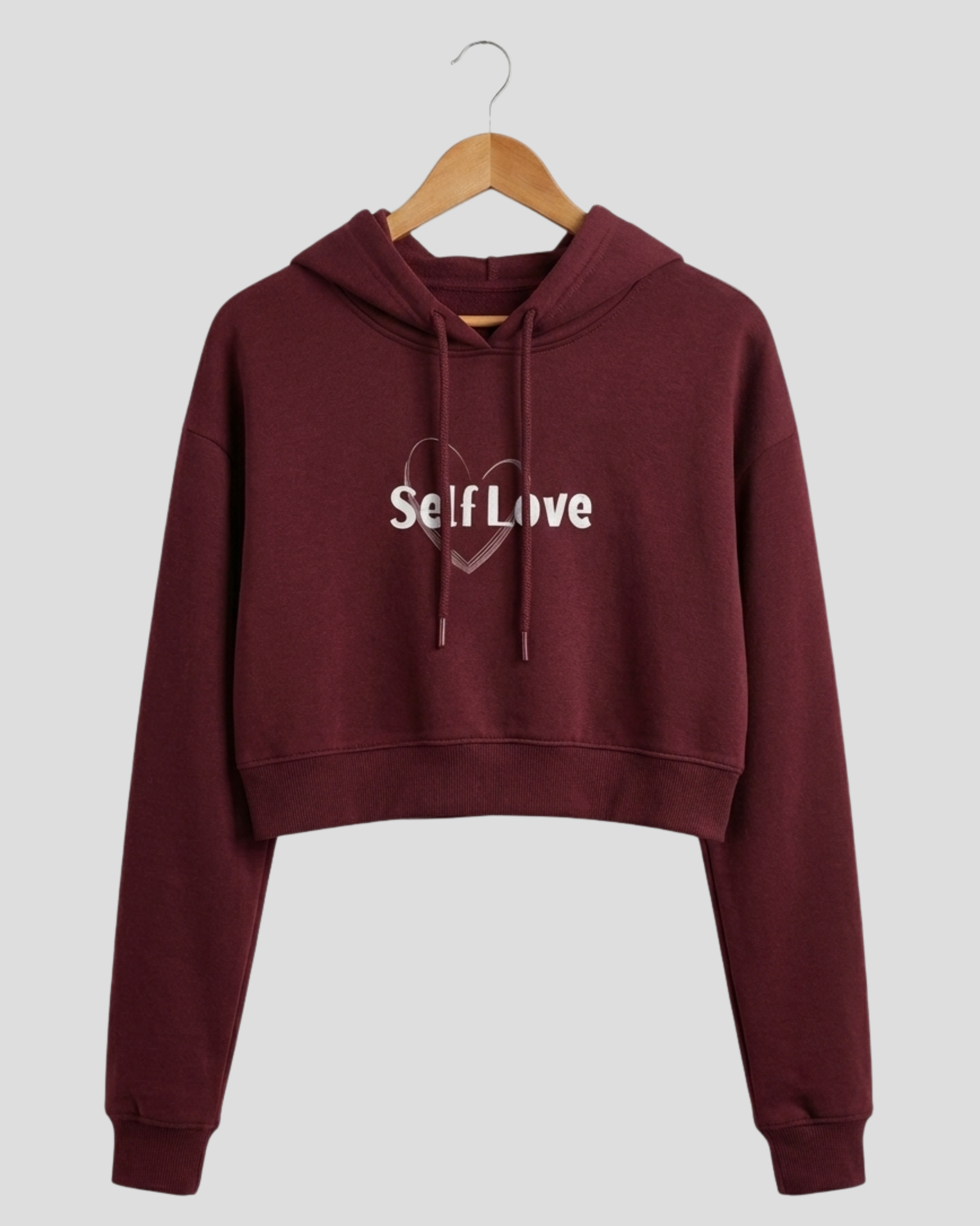 Self Love Cropped Hoodie – Heart Graphic hoodie cotton fabric heavyweight fabric graphic print detail view by HAViT Apparel