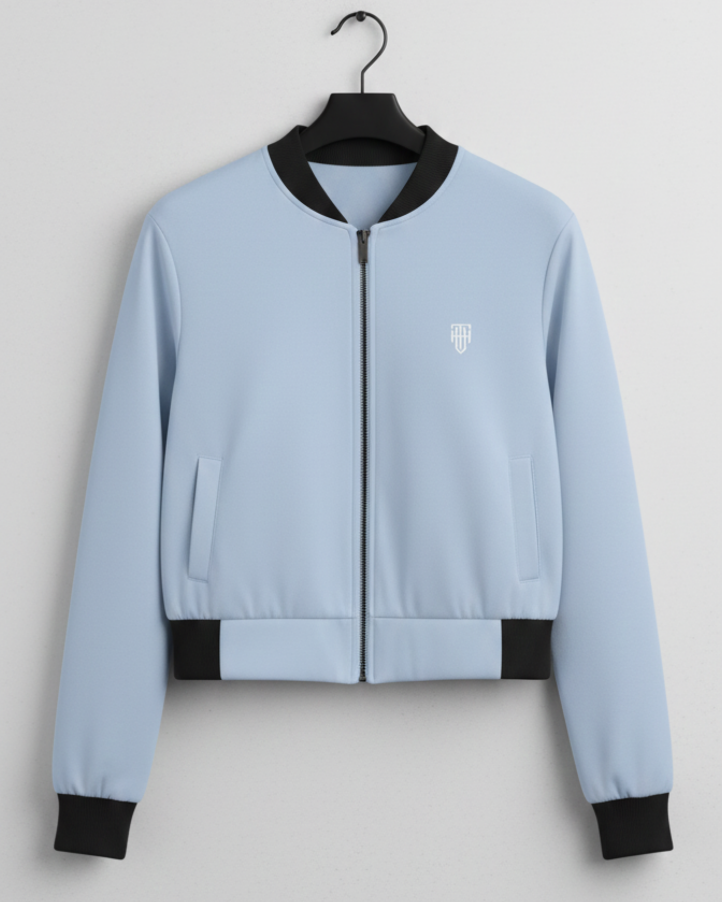 Ice Blue Bomber Jacket – Soft & Aesthetic jacket regular fit heavyweight fabric printed design detail view by HAViT Apparel
