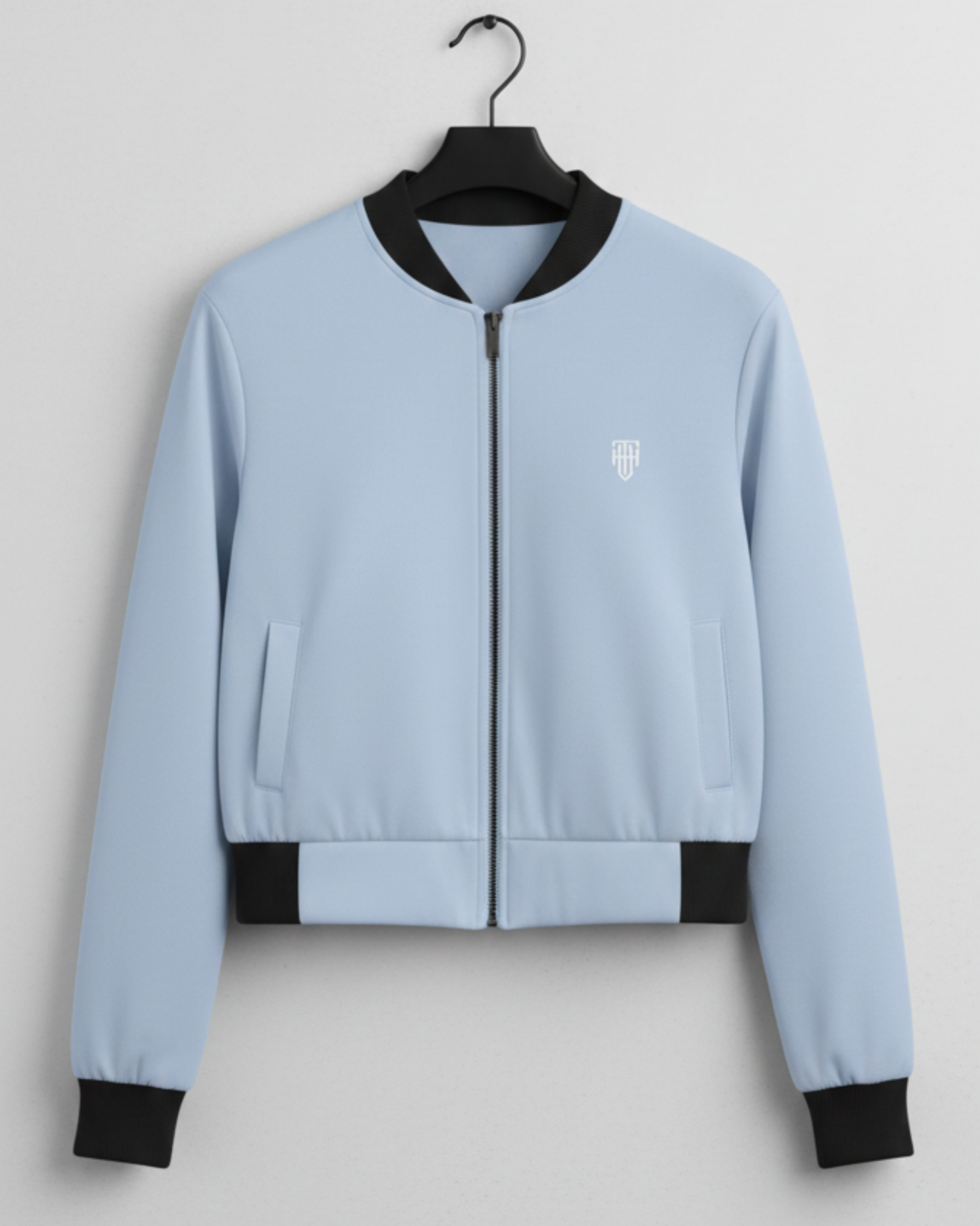 Ice Blue Bomber Jacket – Soft & Aesthetic jacket regular fit heavyweight fabric printed design detail view by HAViT Apparel