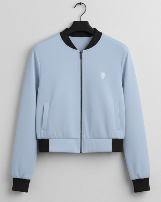 Ice Blue Bomber Jacket – Soft & Aesthetic jacket regular fit heavyweight fabric printed design detail view by HAViT Apparel