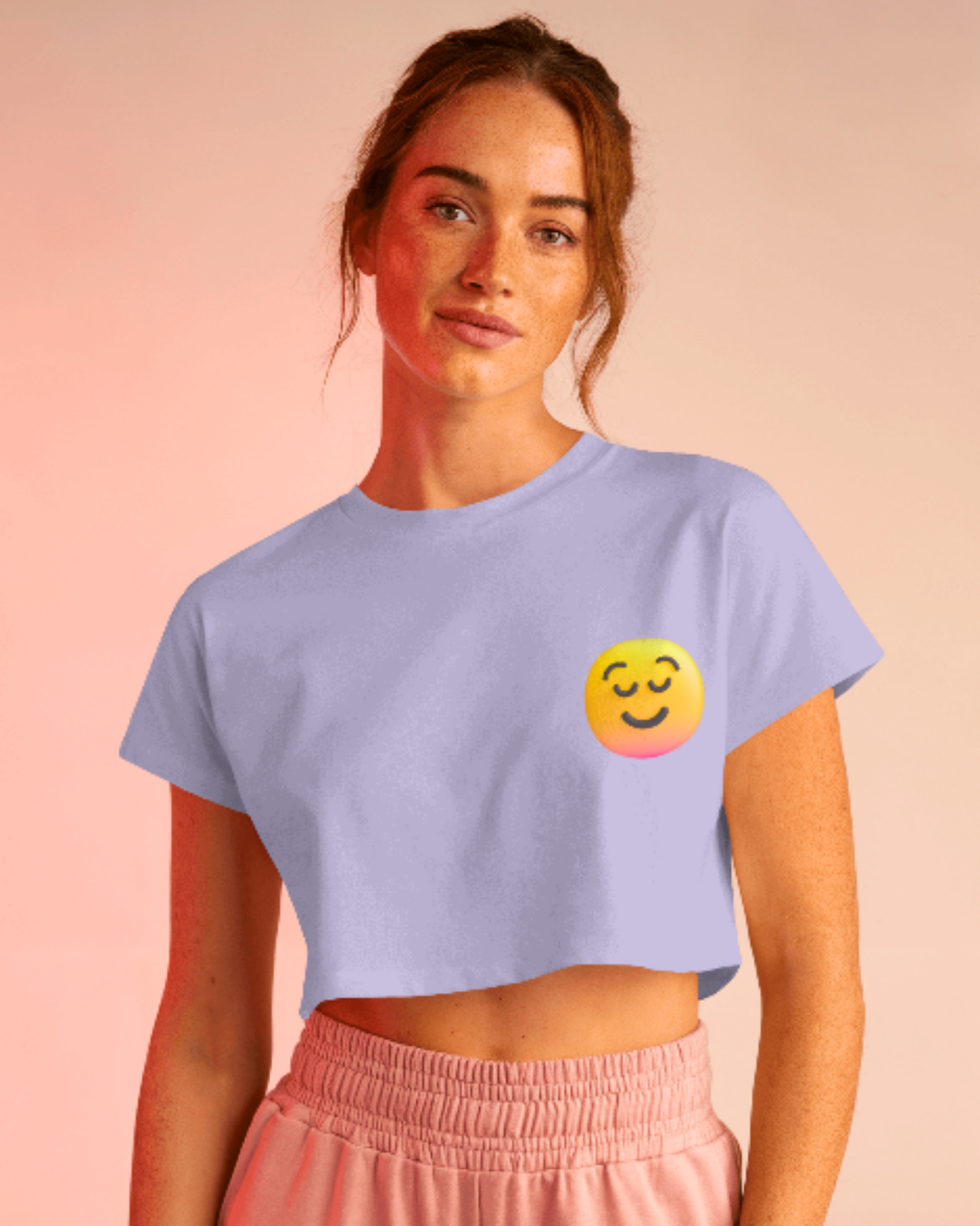 Classic Smiley Crop Top cotton fabric heavyweight fabric detail view by HAViT Apparel