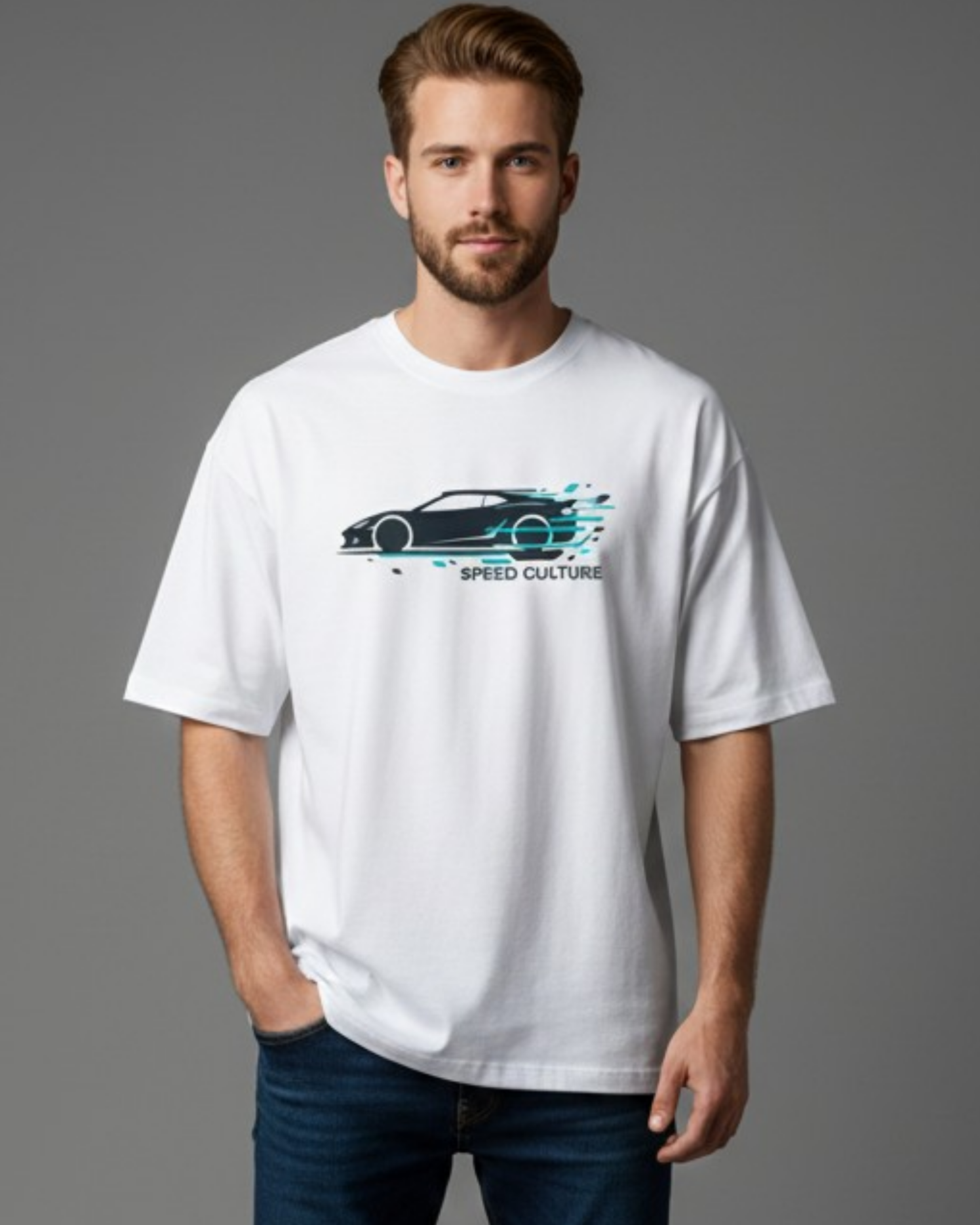 Speed Culture Oversized Terry Tshirt oversized fit cotton fabric heavyweight fabric graphic print printed design detail view by HAViT Apparel