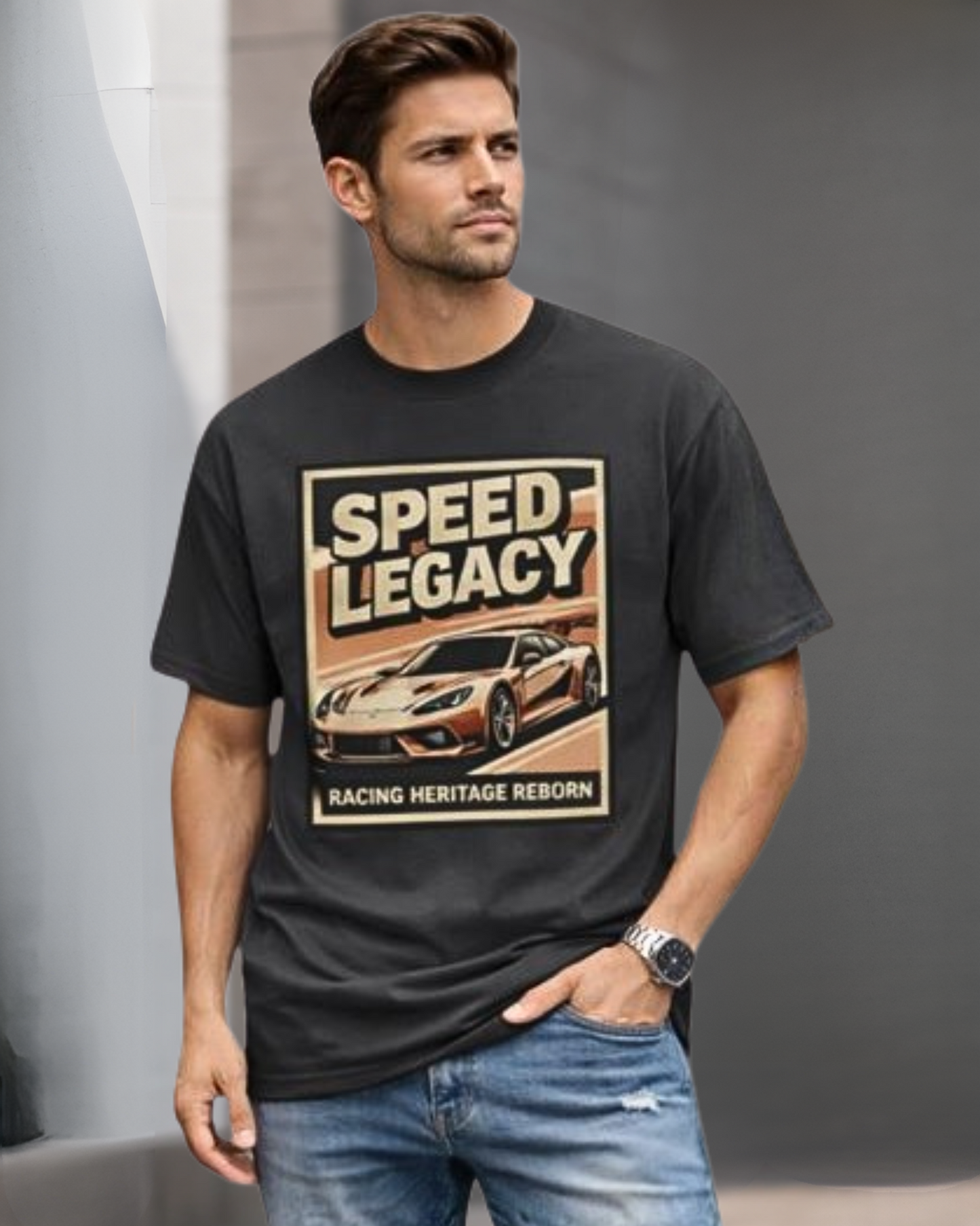 Speed Legacy Oversized Terry Tshirt oversized fit cotton fabric heavyweight fabric graphic print printed design detail view by HAViT Apparel
