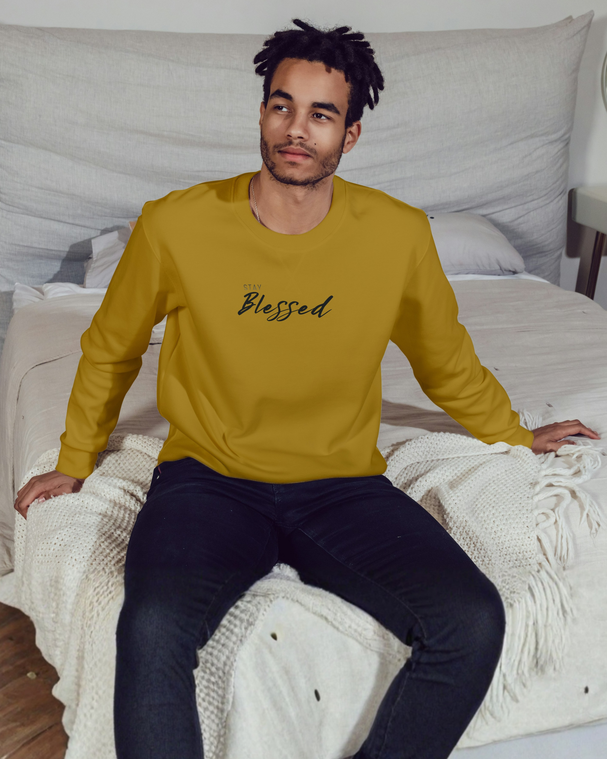 Blessed Vibes Sweatshirt sweatshirt regular fit cotton fabric heavyweight fabric detail view by HAViT Apparel
