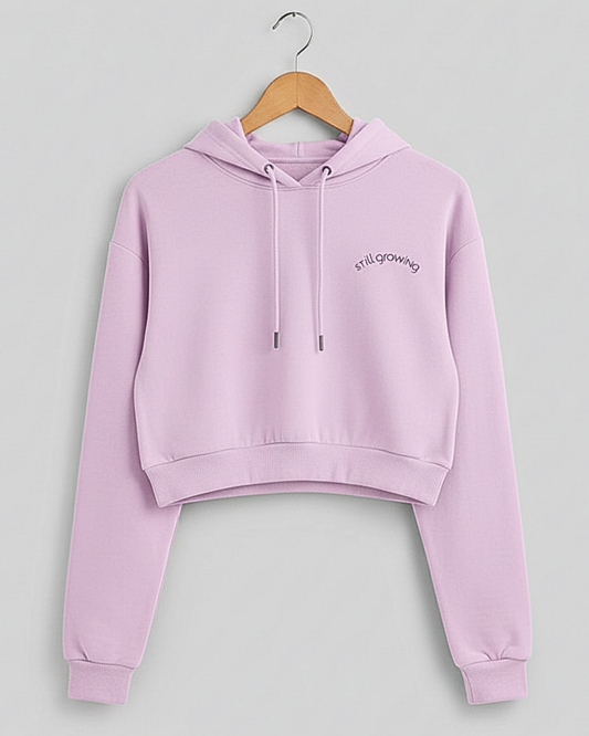 Still Growing Cropped Hoodie – Left Pocket Curve Print hoodie cotton fabric heavyweight fabric graphic print printed design detail view by HAViT Apparel