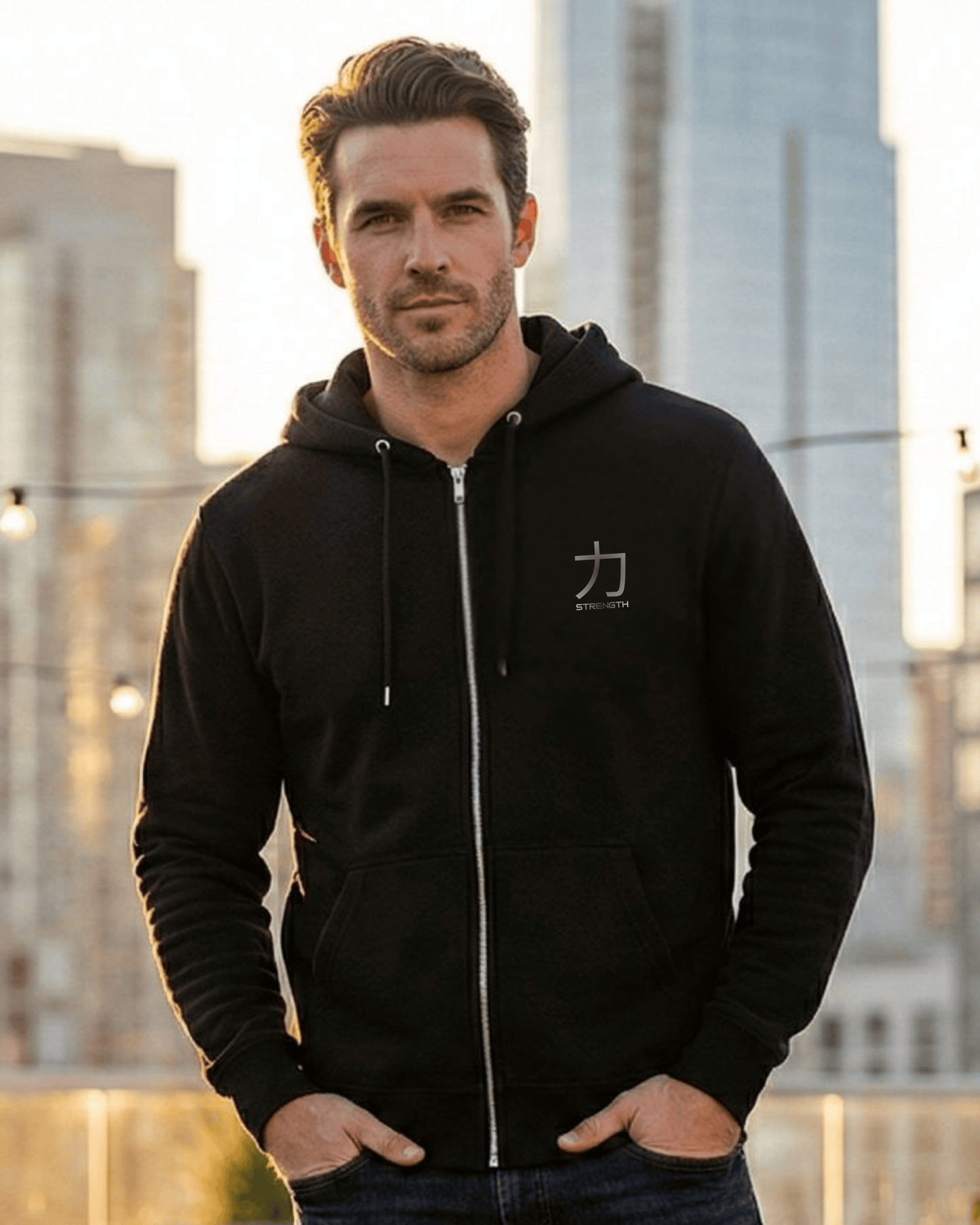 Premium Regular Fit Zip Hoodie regular fit cotton fabric heavyweight fabric detail view by HAViT Apparel