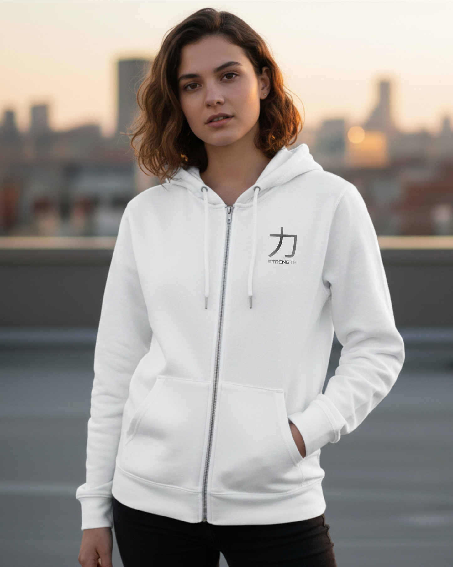 Premium Regular Fit Women's Strength Zip Hoodie regular fit cotton fabric heavyweight fabric detail view by HAViT Apparel