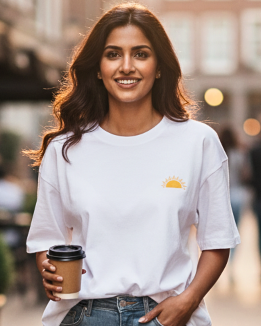 Rising Sun Pocket Embroidered Oversized Tee t-shirt oversized fit cotton fabric heavyweight fabric embroidered design detail view by HAViT Apparel