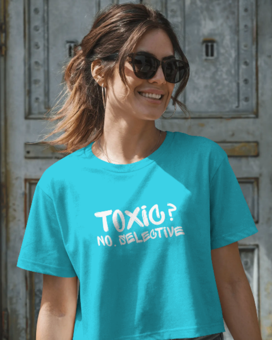 Minimal Toxic Vibes Crop Tee cotton fabric heavyweight fabric detail view by HAViT Apparel