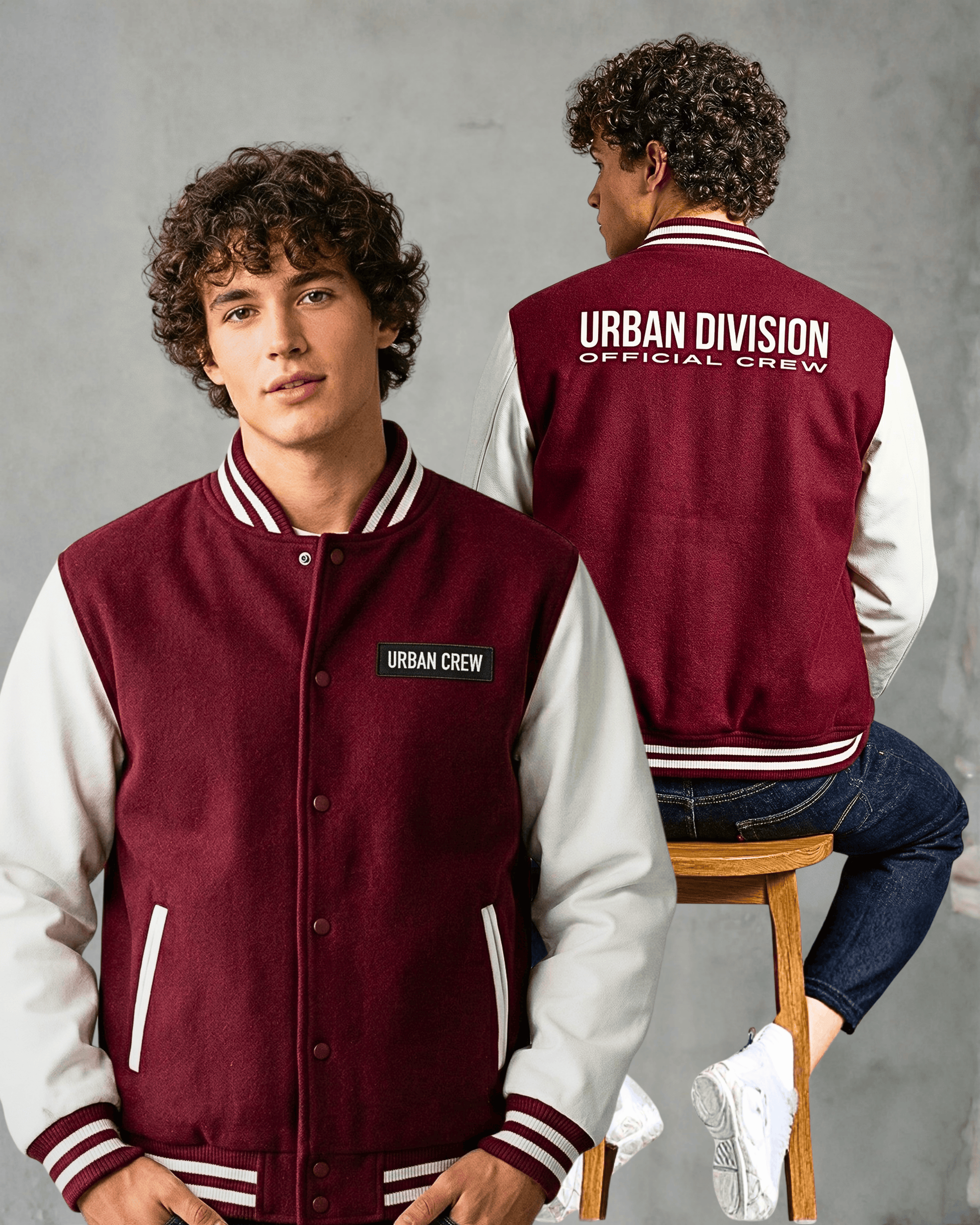 Urban Crew Streetwear Varsity Jacket jacket cotton fabric heavyweight fabric detail view by HAViT Apparel