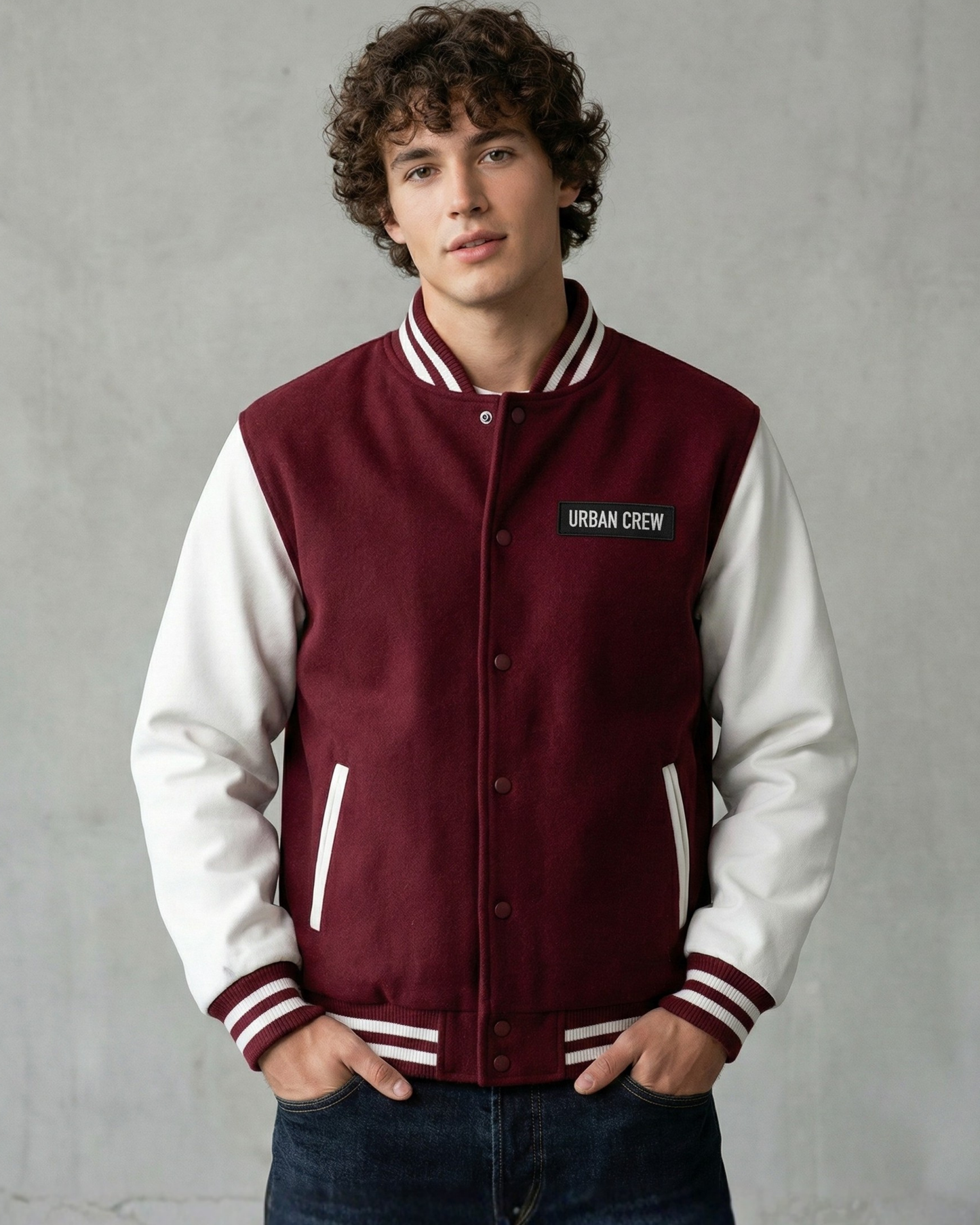 Urban Crew Streetwear Varsity Jacket jacket cotton fabric heavyweight fabric detail view by HAViT Apparel