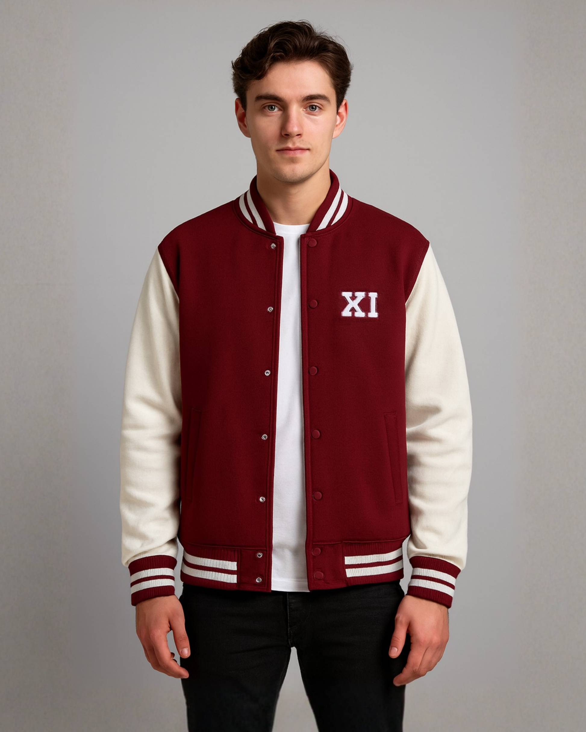 XI Elite Sport Series Varsity Jacket jacket cotton fabric heavyweight fabric detail view by HAViT Apparel