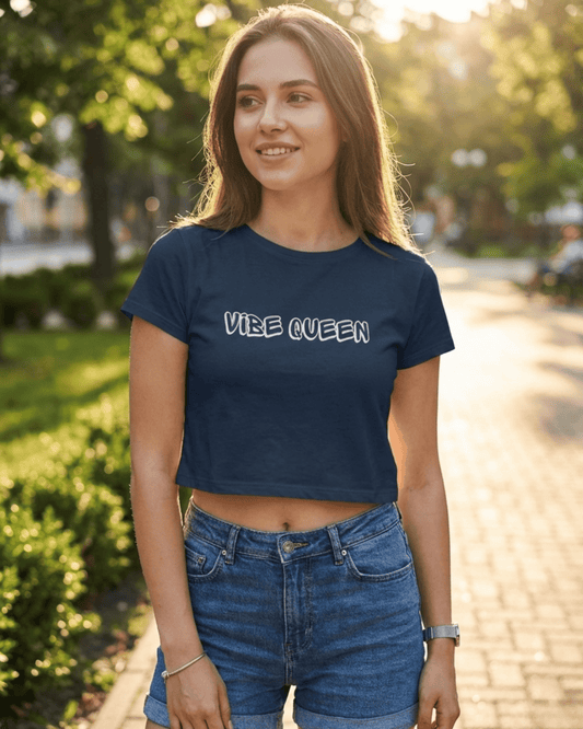Vibe Queen Crop Top cotton fabric heavyweight fabric detail view by HAViT Apparel