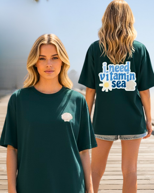 Coastal Mood Oversized Cotton T-Shirt t-shirt oversized fit cotton fabric heavyweight fabric printed design detail view by HAViT Apparel