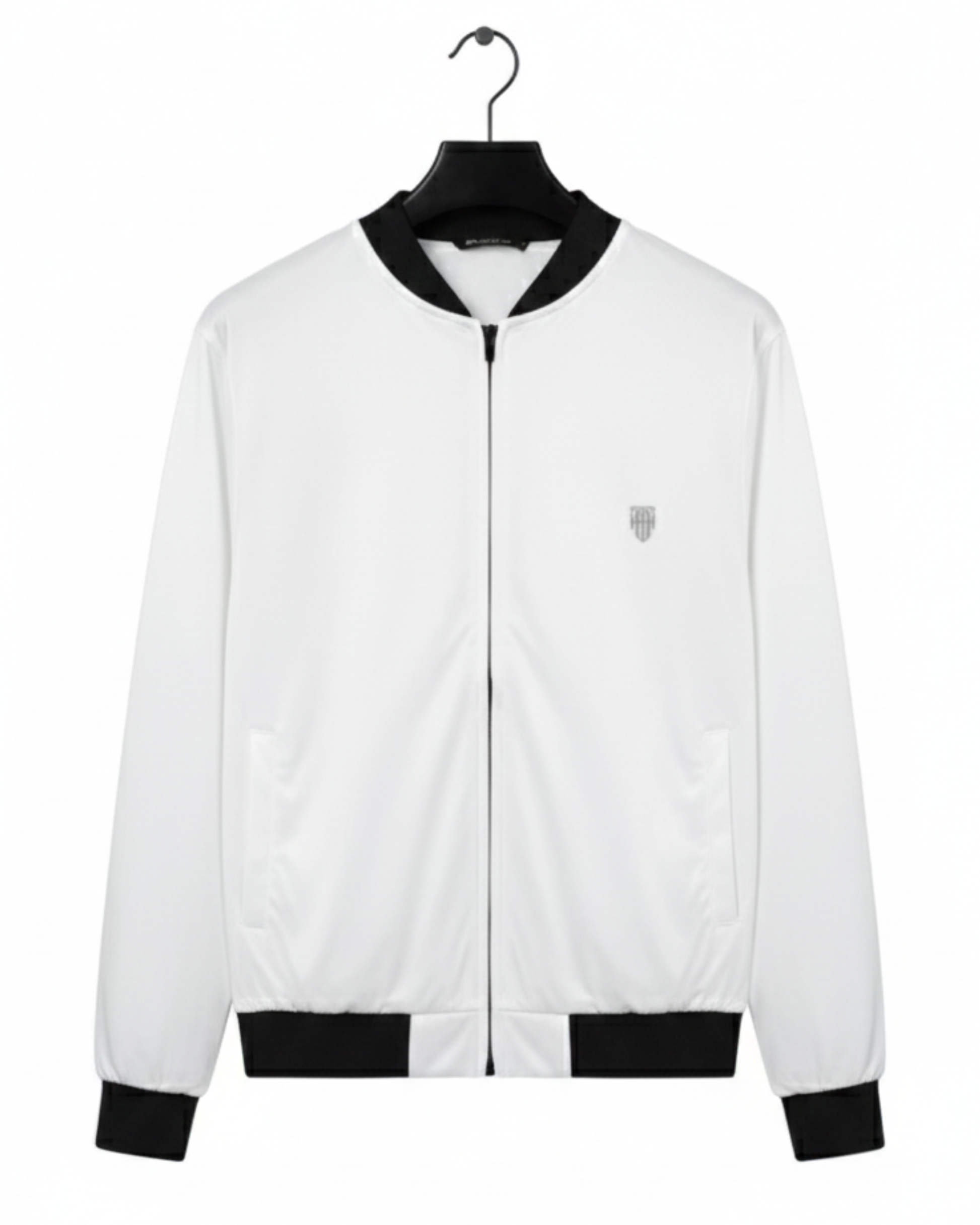 Men's Classic White Bomber Jacket jacket regular fit heavyweight fabric printed design detail view by HAViT Apparel