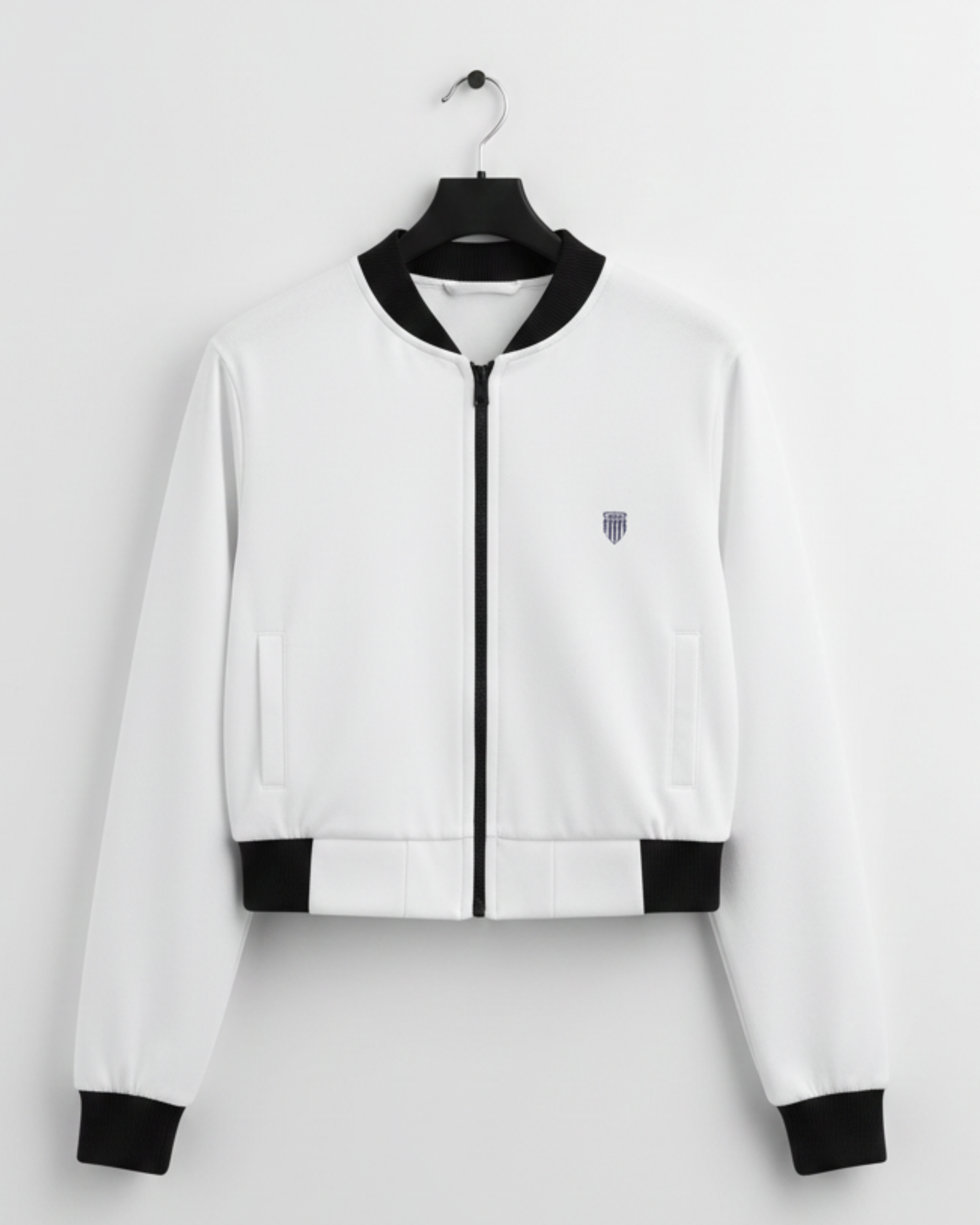 Women's Classic White Bomber Jacket jacket regular fit heavyweight fabric printed design detail view by HAViT Apparel