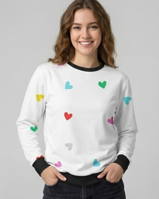 Cute Hearts Pattern Women's Sweatshirt-Light Edition sweatshirt regular fit heavyweight fabric printed design detail view by HAViT Apparel