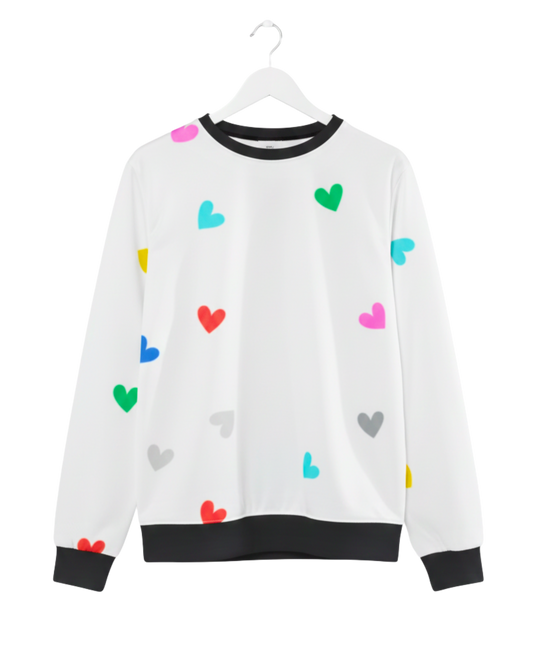 Cute Hearts Pattern Women's Sweatshirt-Light Edition sweatshirt regular fit heavyweight fabric printed design detail view by HAViT Apparel