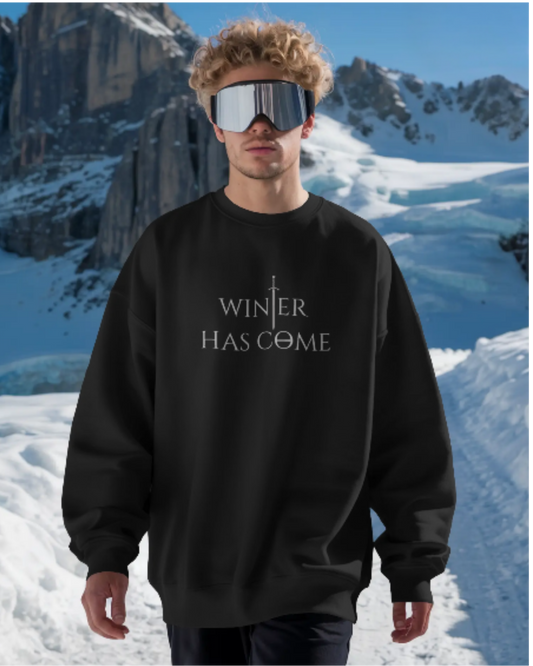 Winter Has Come Men's Oversized Sweatshirt – Cool Winter Graphic sweatshirt oversized fit cotton fabric heavyweight fabric graphic print printed design detail view by HAViT Apparel