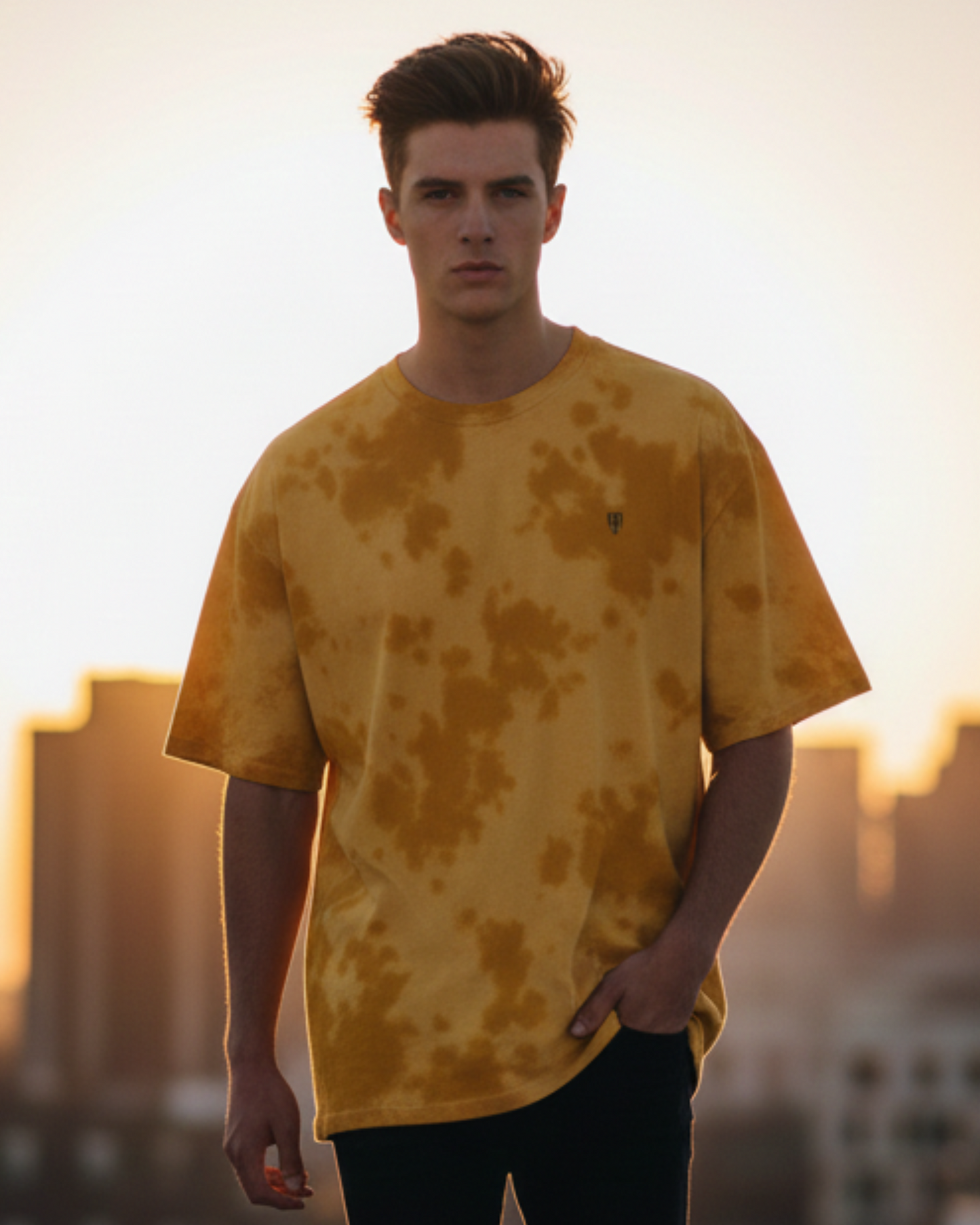 Yellow Tie Dye Oversized T-Shirt t-shirt oversized fit cotton fabric heavyweight fabric detail view by HAViT Apparel