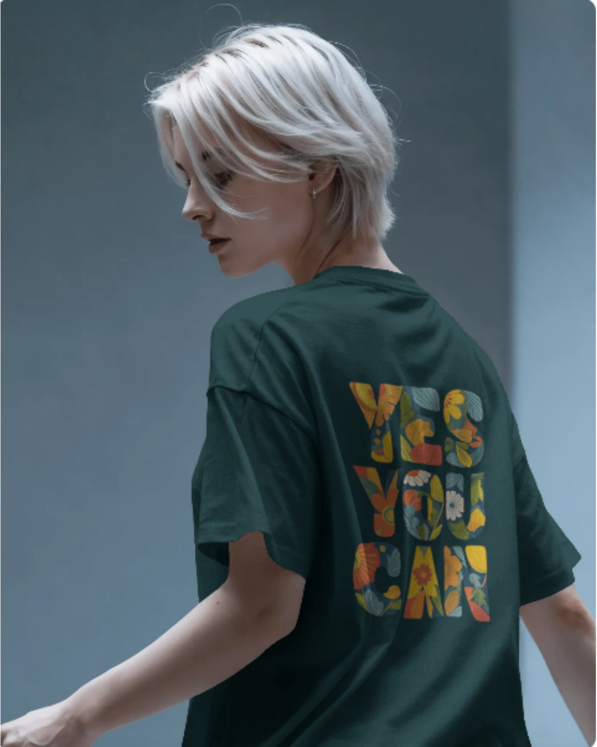 Bloom with Confidence Oversized Tee t-shirt oversized fit cotton fabric heavyweight fabric printed design detail view by HAViT Apparel
