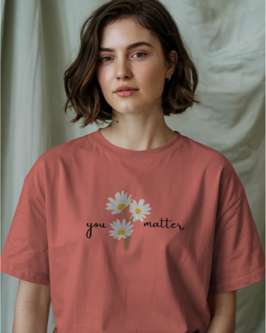 Self Love Bloom Oversized Tee t-shirt oversized fit cotton fabric heavyweight fabric printed design detail view by HAViT Apparel