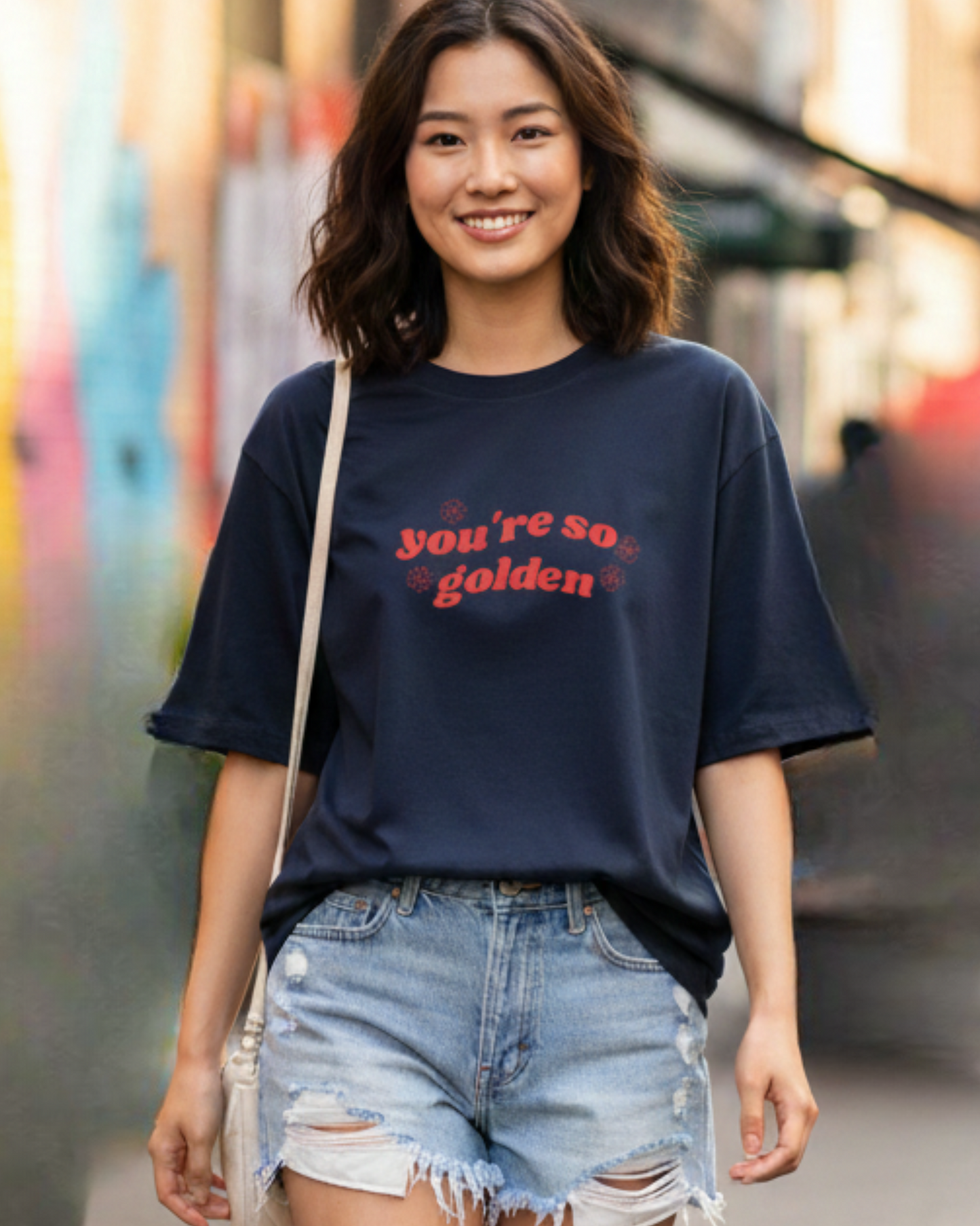 Golden Soul Oversized Women’s T-Shirt t-shirt oversized fit cotton fabric heavyweight fabric printed design detail view by HAViT Apparel